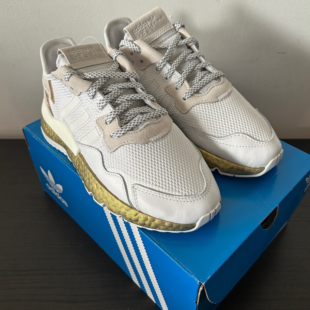 Adidas Nite Jogger Cream and Gold Athletic Shoes